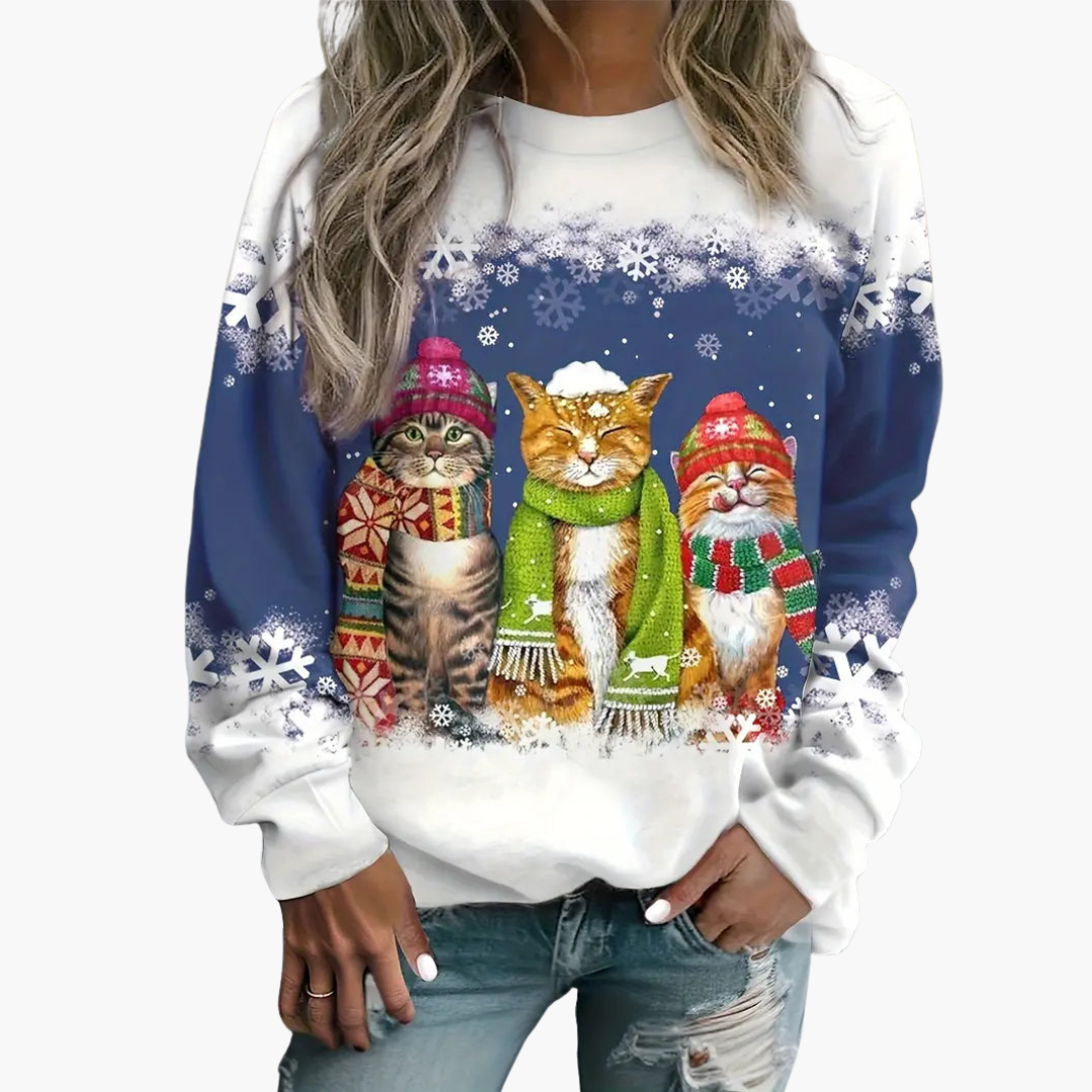 Damen Weihnachtspullover mit drei Katzen