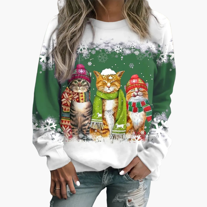 Damen Weihnachtspullover mit drei Katzen