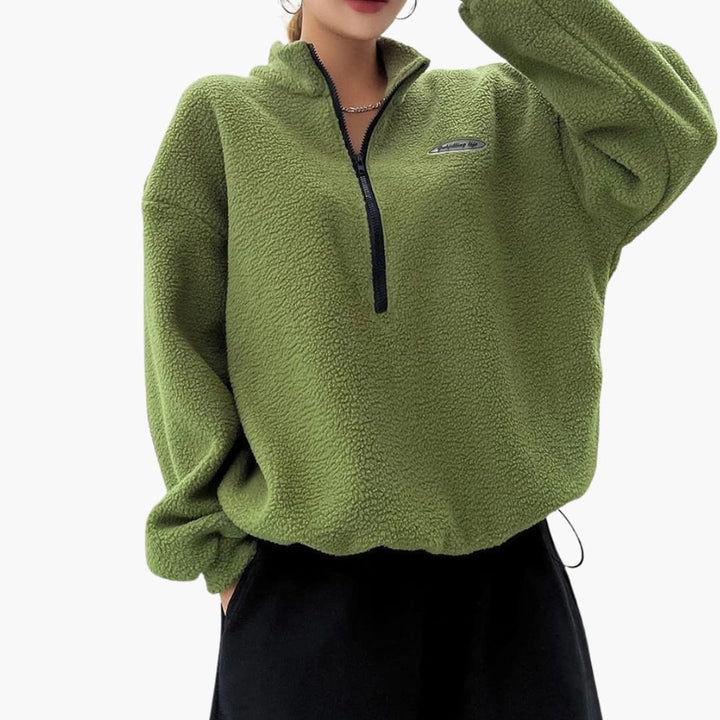 Damen Winter Sweatshirt mit Halbreißverschluss und langen Ärmeln