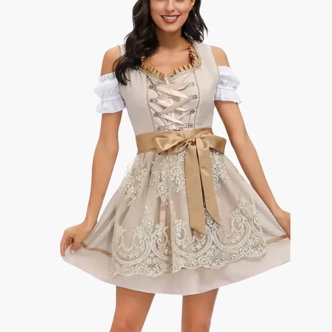 Damen Midi Dirndl mit Spitze und Faltenrock | Oktoberfest 2025