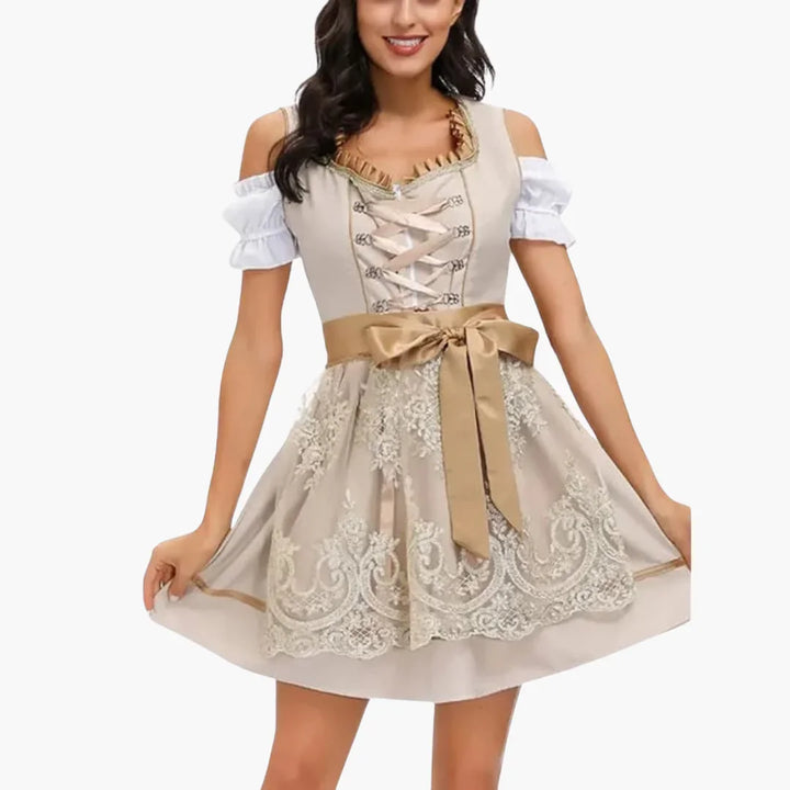 Damen Midi Dirndl mit Spitze und Faltenrock | Oktoberfest 2025