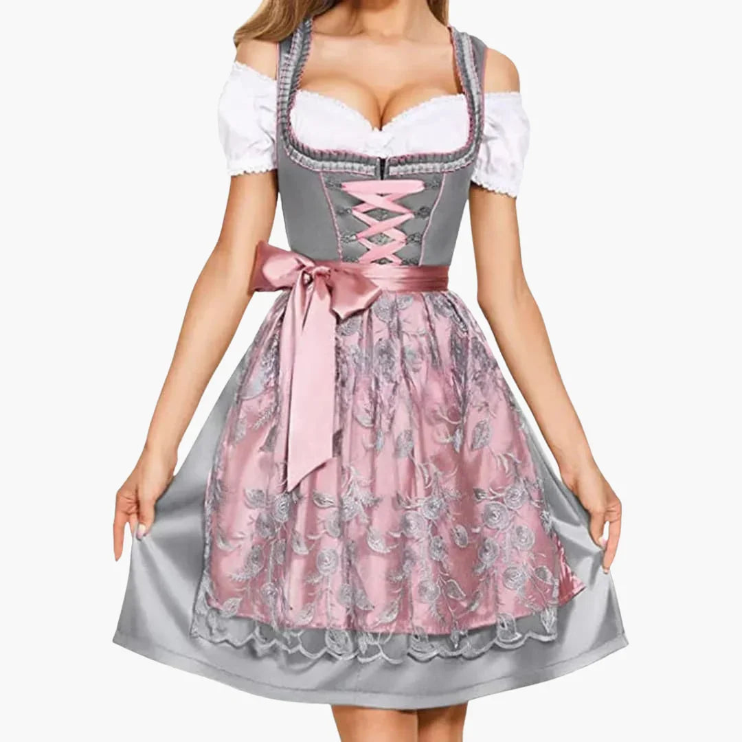 Damen Midi Dirndl mit Spitze und Faltenrock | Oktoberfest 2025