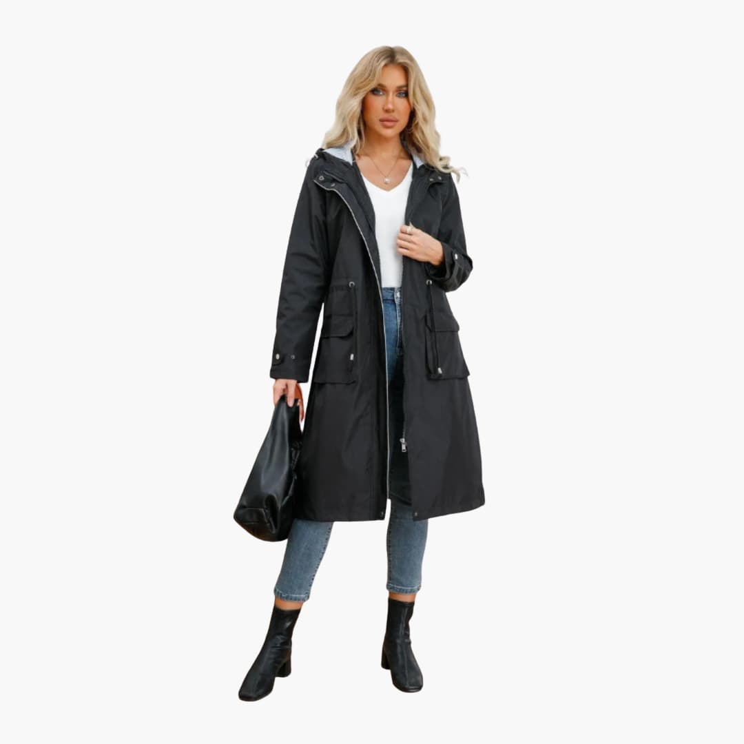 Damen’s Kapuzen Trenchcoat mit verstellbarer Taille