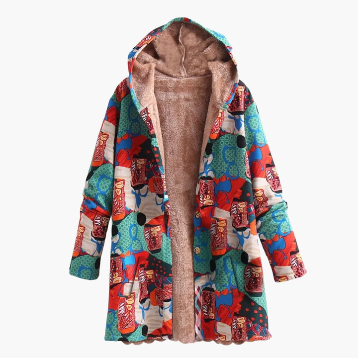 Damenjacke mit Kapuze und Print Oberfläche