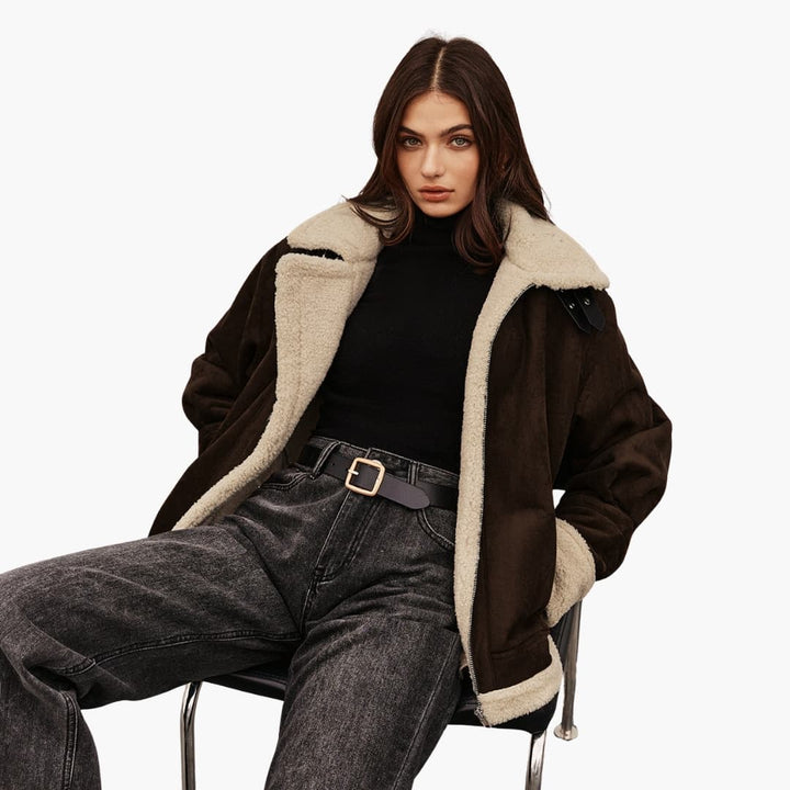 Damenjacke mit Reißverschluss und Shearling Futter