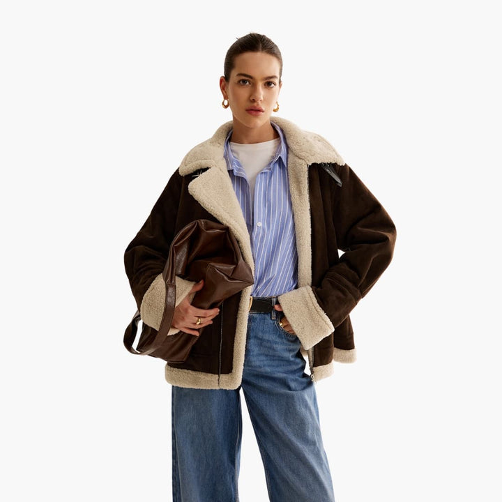 Damenjacke mit Reißverschluss und Shearling Futter
