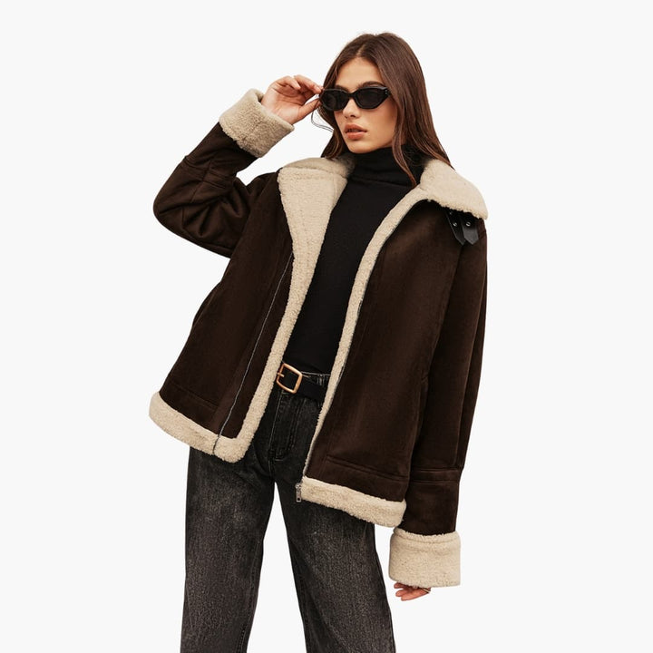 Damenjacke mit Reißverschluss und Shearling Futter