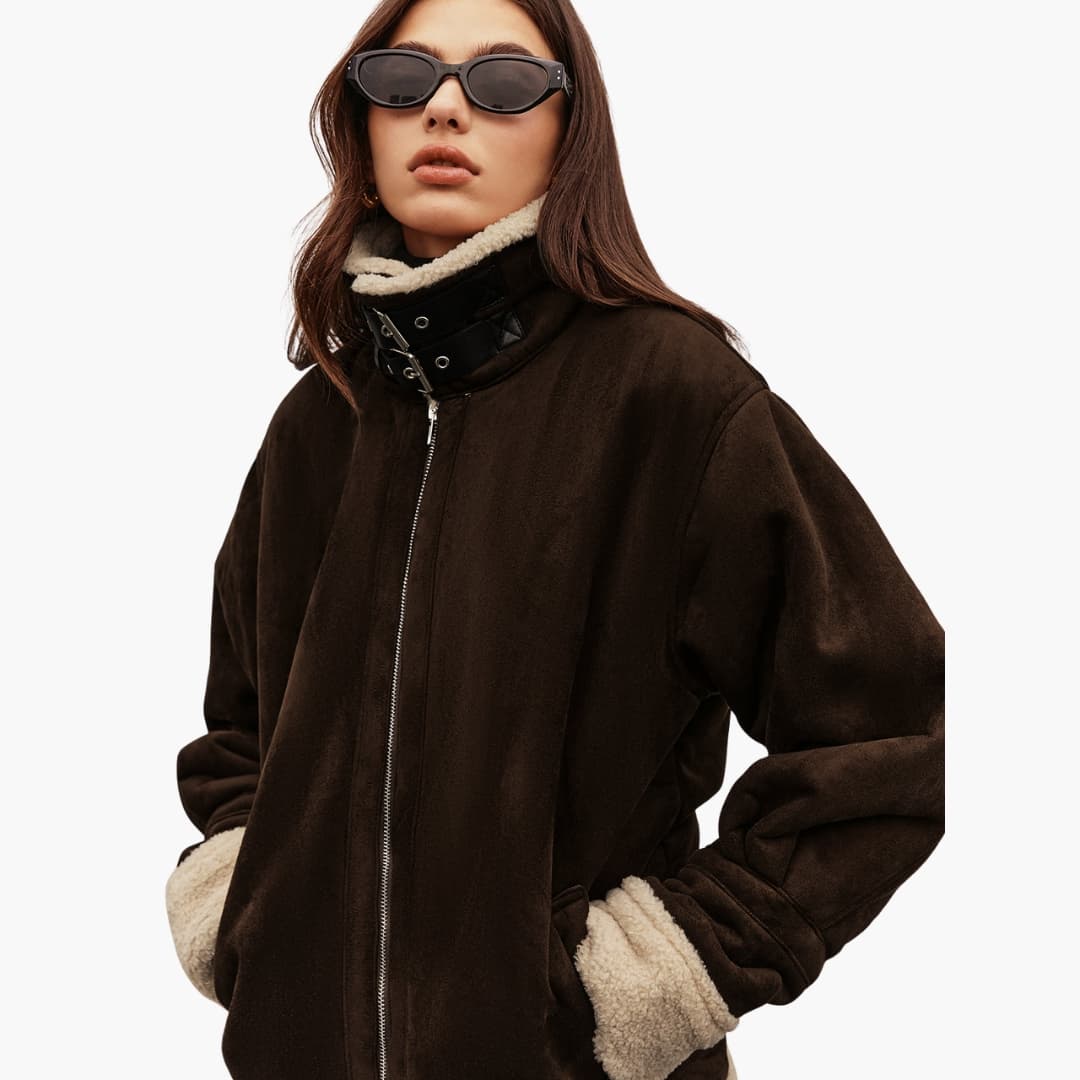 Damenjacke mit Reißverschluss und Shearling Futter