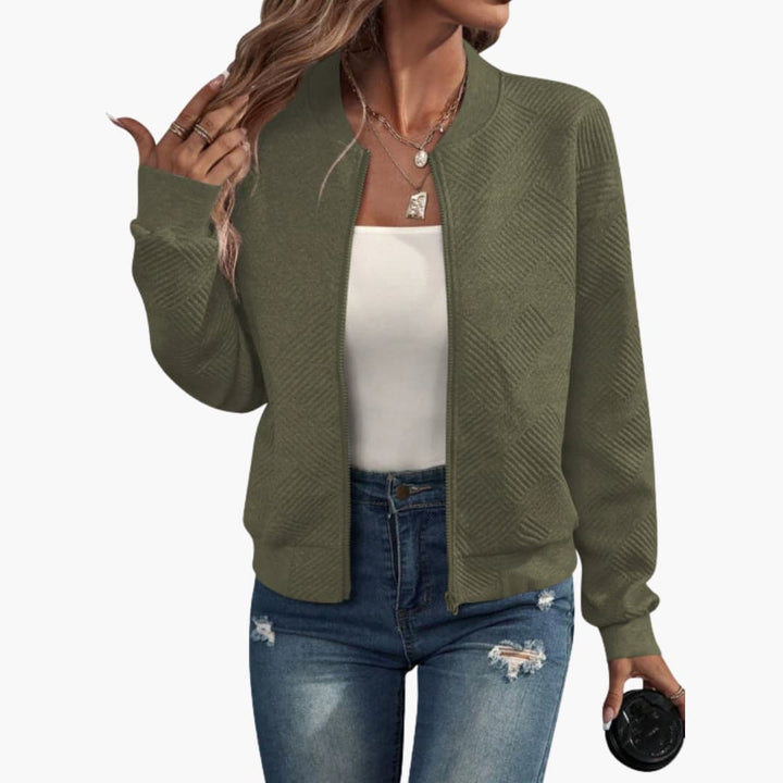 Damen jacke mit geripptem Saum und durchgehendem Frontreißverschluss