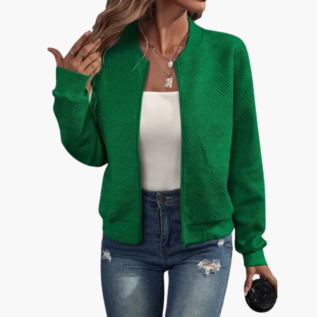 Damen jacke mit geripptem Saum und durchgehendem Frontreißverschluss