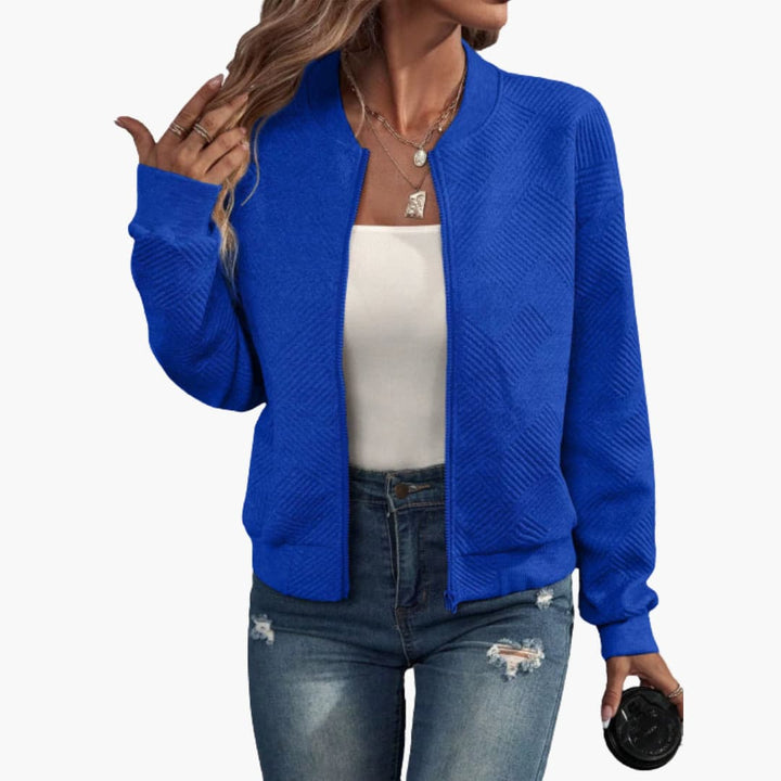 Damen jacke mit geripptem Saum und durchgehendem Frontreißverschluss