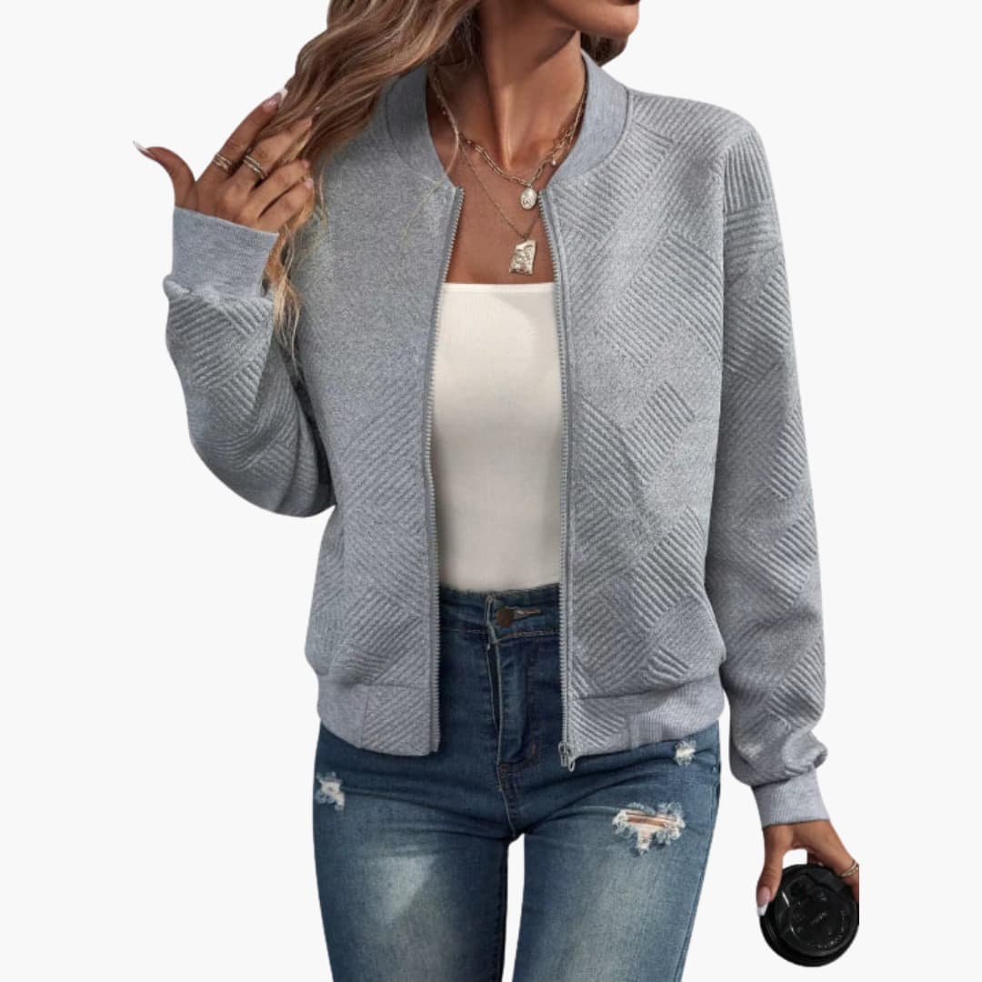 Damen jacke mit geripptem Saum und durchgehendem Frontreißverschluss