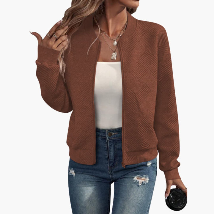Damen jacke mit geripptem Saum und durchgehendem Frontreißverschluss