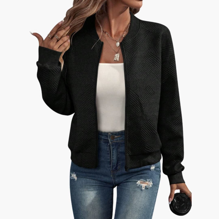 Damen jacke mit geripptem Saum und durchgehendem Frontreißverschluss