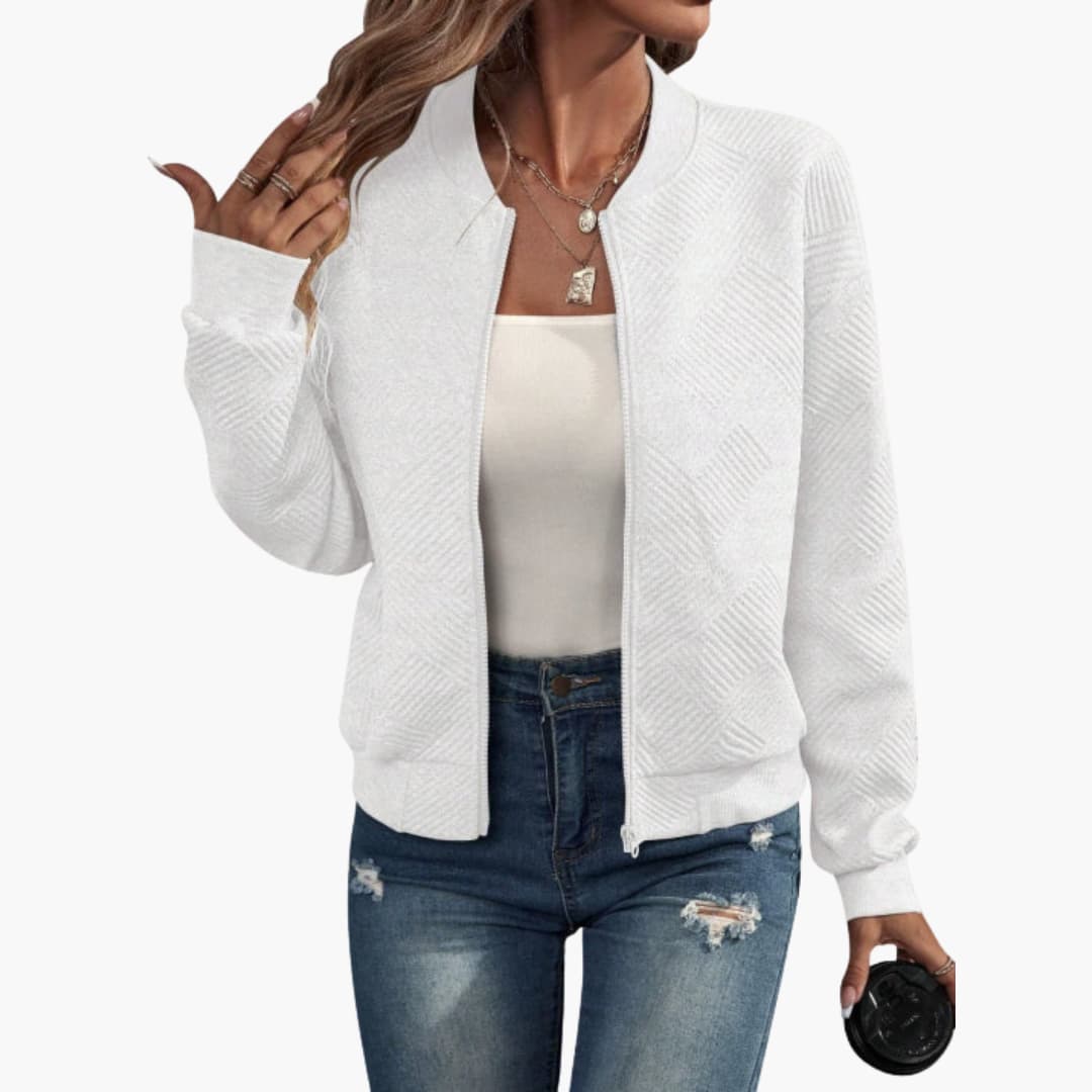 Damen jacke mit geripptem Saum und durchgehendem Frontreißverschluss