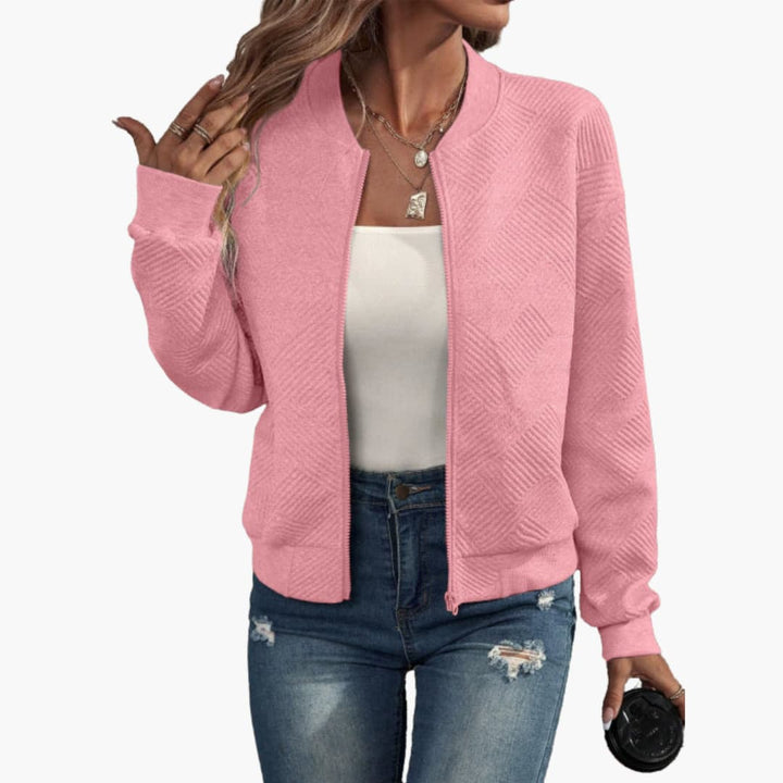 Damen jacke mit geripptem Saum und durchgehendem Frontreißverschluss