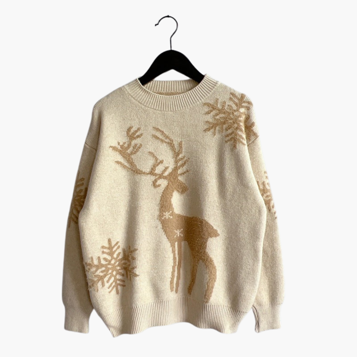 Damen pullover mit Rentiermotiv und Rippdetails