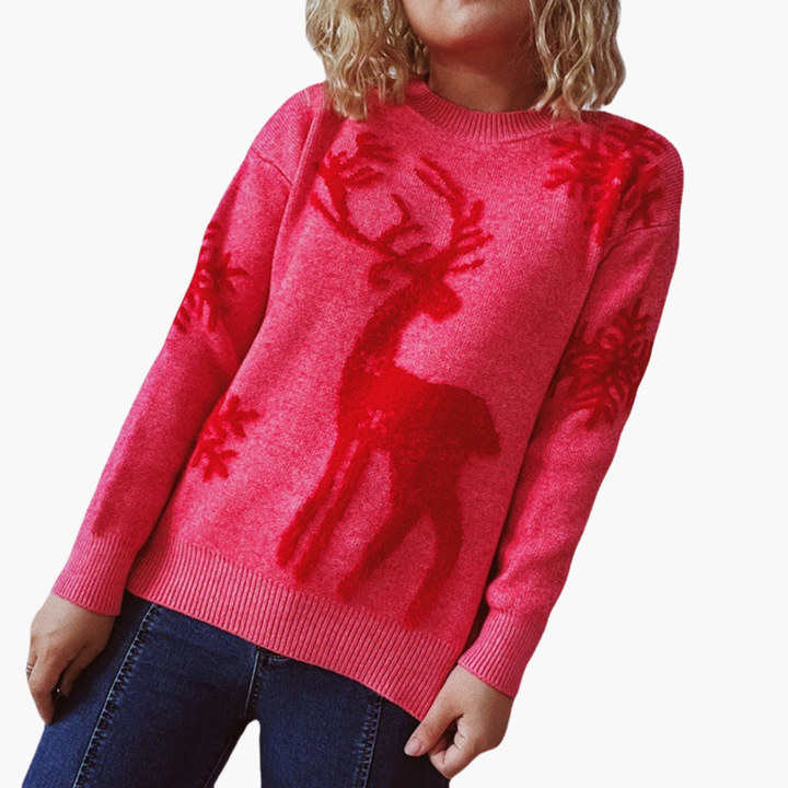 Damen pullover mit Rentiermotiv und Rippdetails