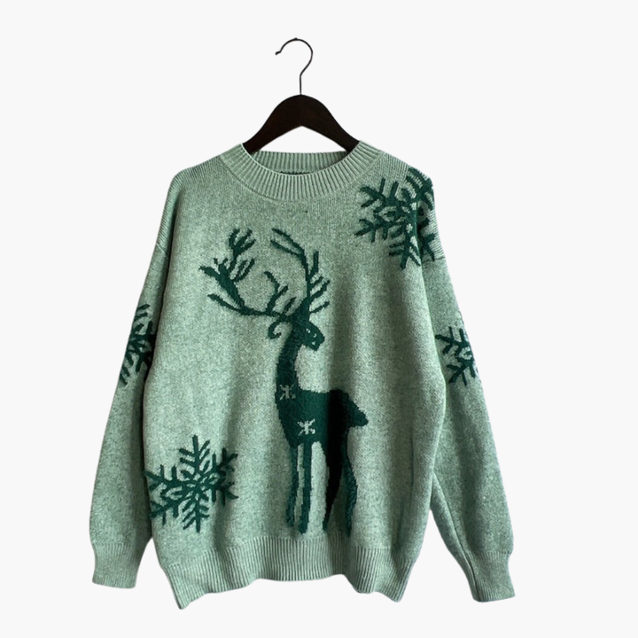 Damen pullover mit Rentiermotiv und Rippdetails