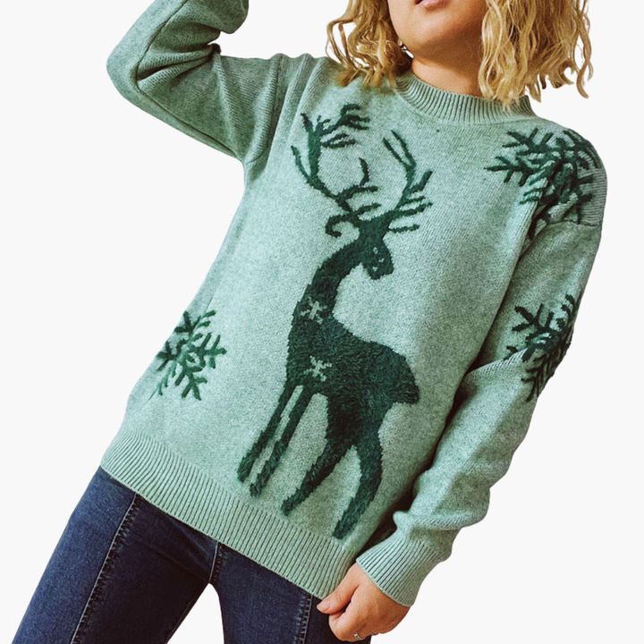Damen pullover mit Rentiermotiv und Rippdetails