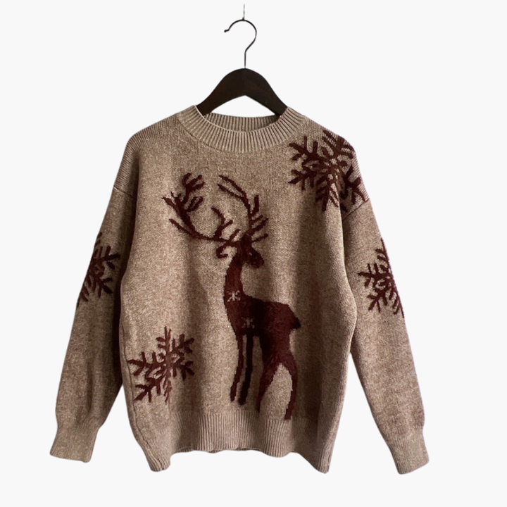 Damen pullover mit Rentiermotiv und Rippdetails