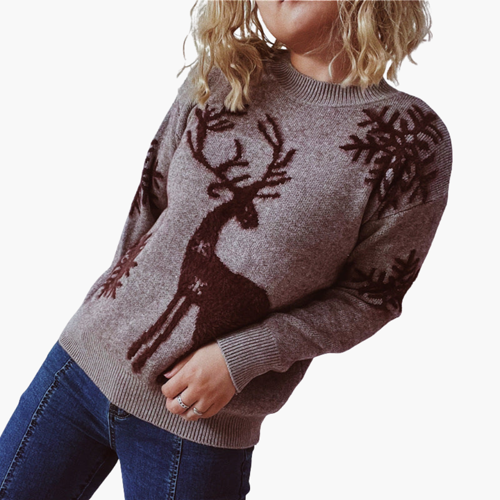 Damen pullover mit Rentiermotiv und Rippdetails