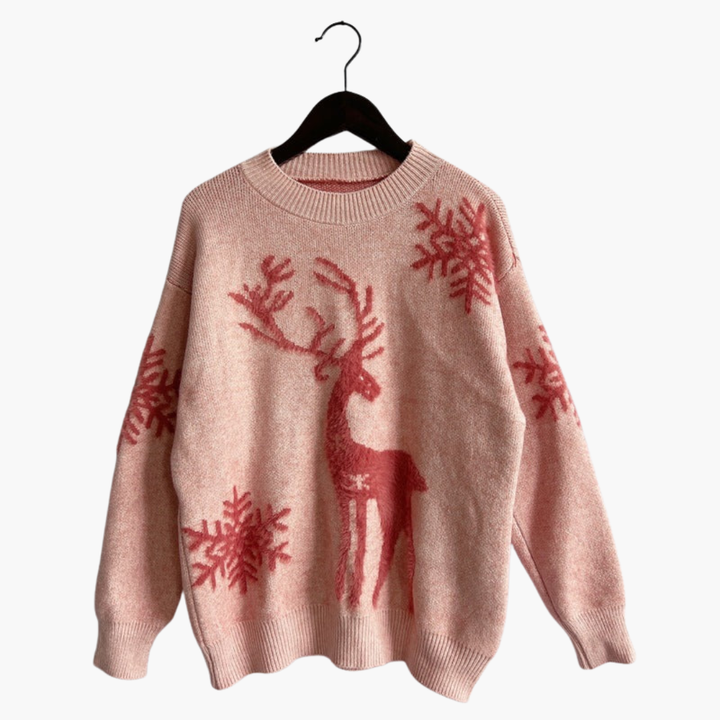 Damen pullover mit Rentiermotiv und Rippdetails