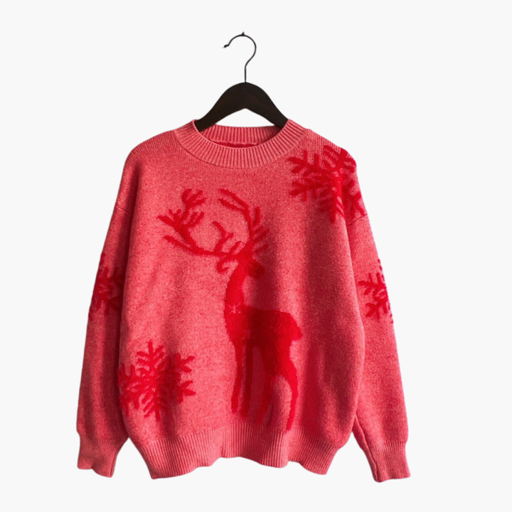 Damen pullover mit Rentiermotiv und Rippdetails