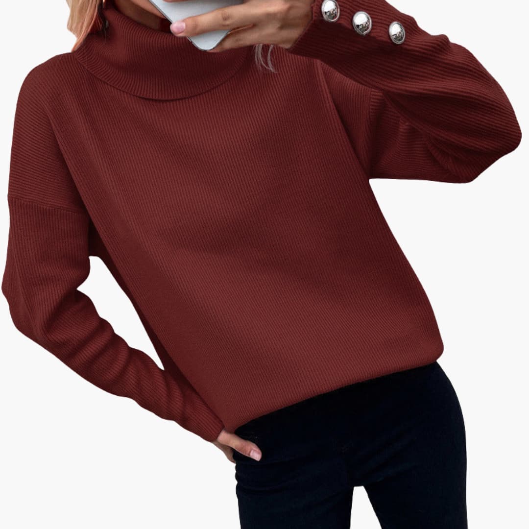 Damen pullover mit Rollkragen und Knopfmanschetten