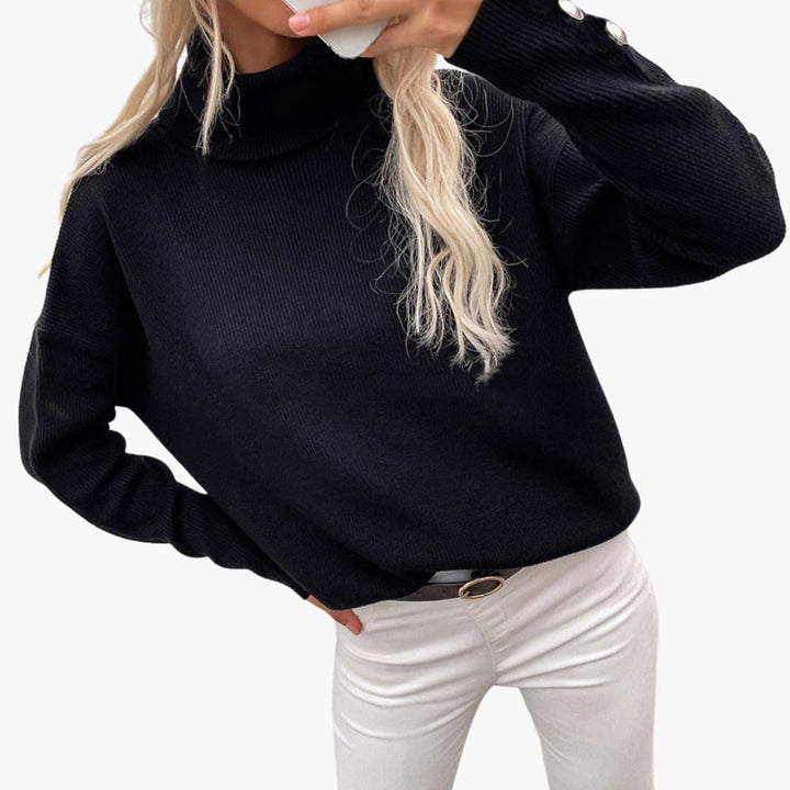 Damen pullover mit Rollkragen und Knopfmanschetten