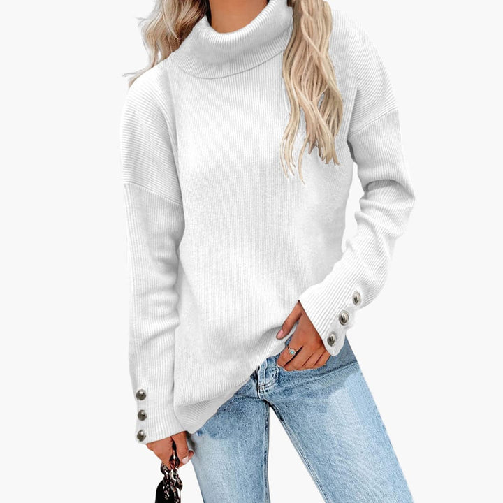 Damen pullover mit Rollkragen und Knopfmanschetten