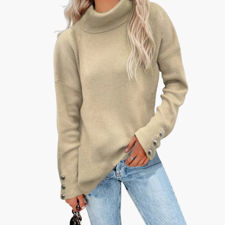 Damen pullover mit Rollkragen und Knopfmanschetten