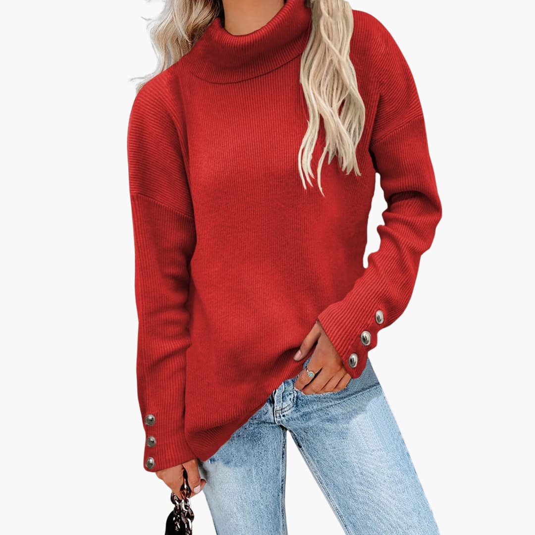 Damen pullover mit Rollkragen und Knopfmanschetten