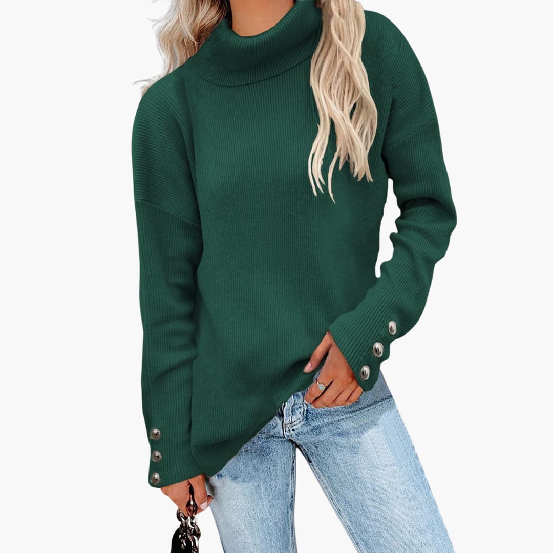 Damen pullover mit Rollkragen und Knopfmanschetten