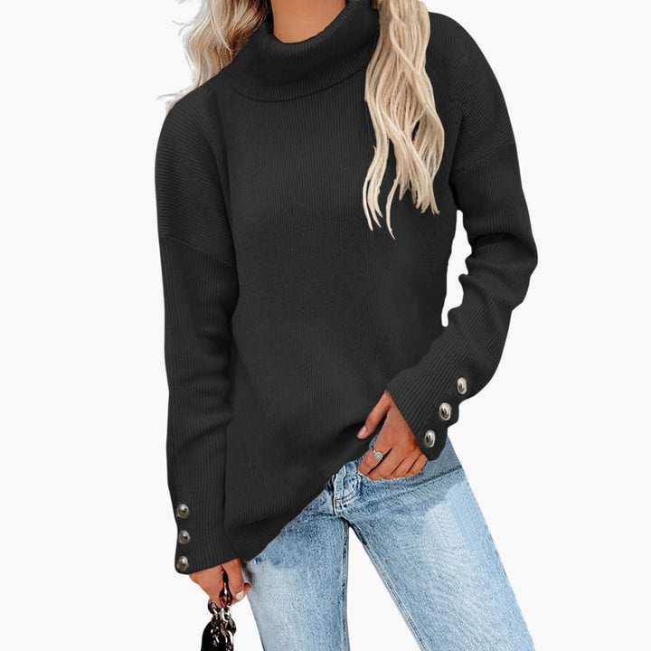 Damen pullover mit Rollkragen und Knopfmanschetten
