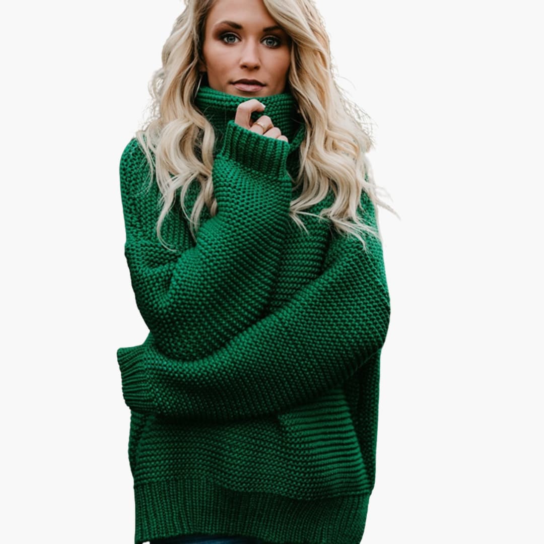 Damenpullover mit Rollkragen und geripptem Saum