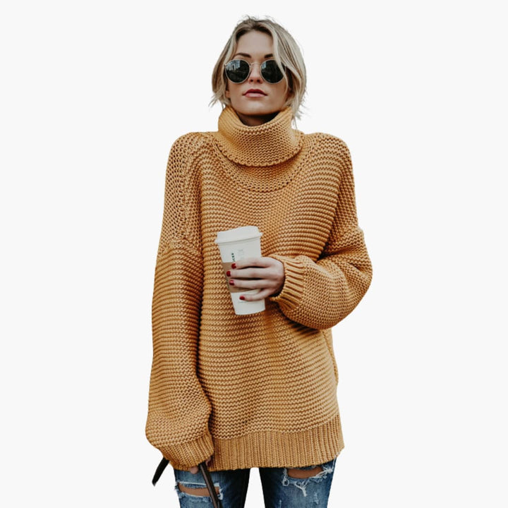 Damenpullover mit Rollkragen und geripptem Saum