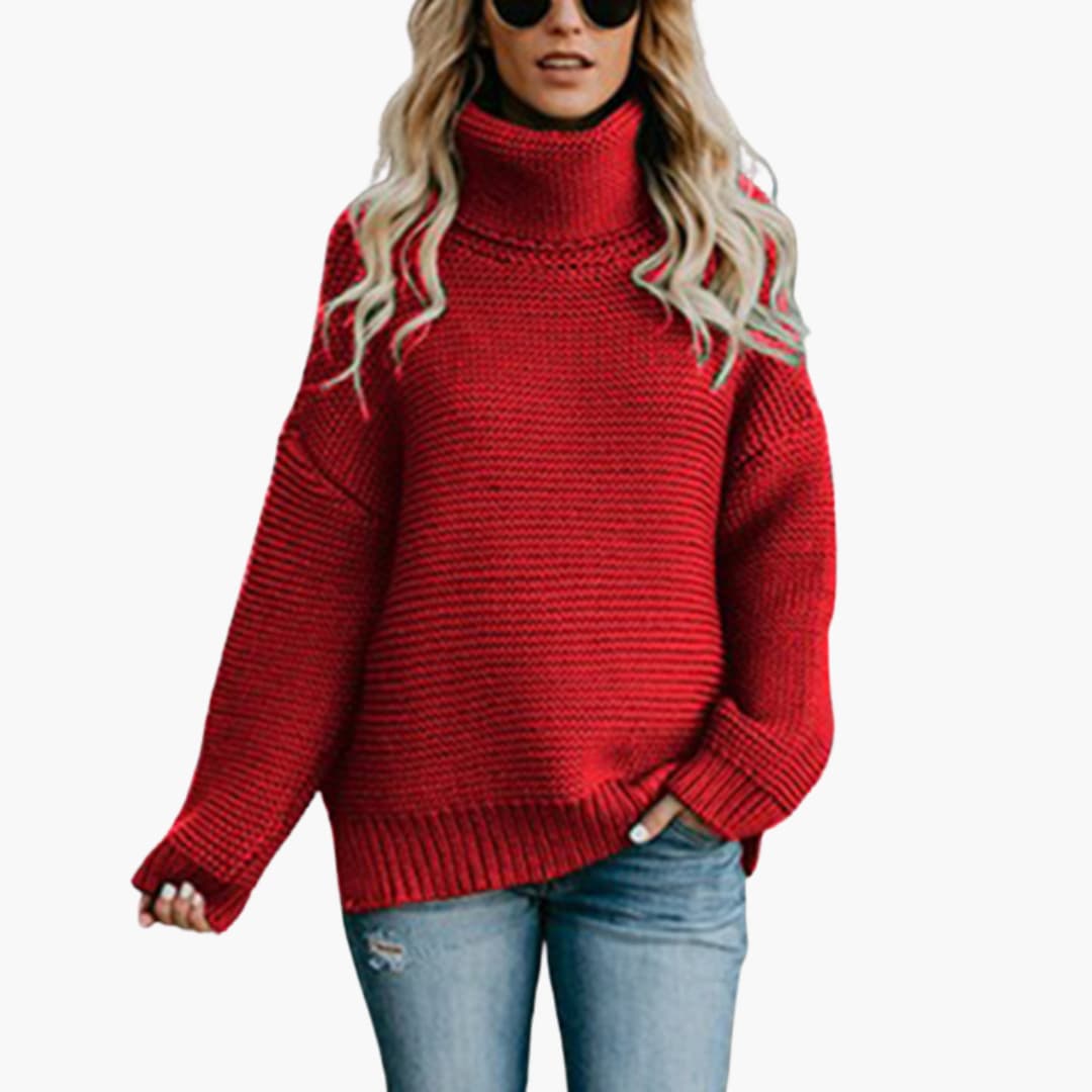 Damenpullover mit Rollkragen und geripptem Saum
