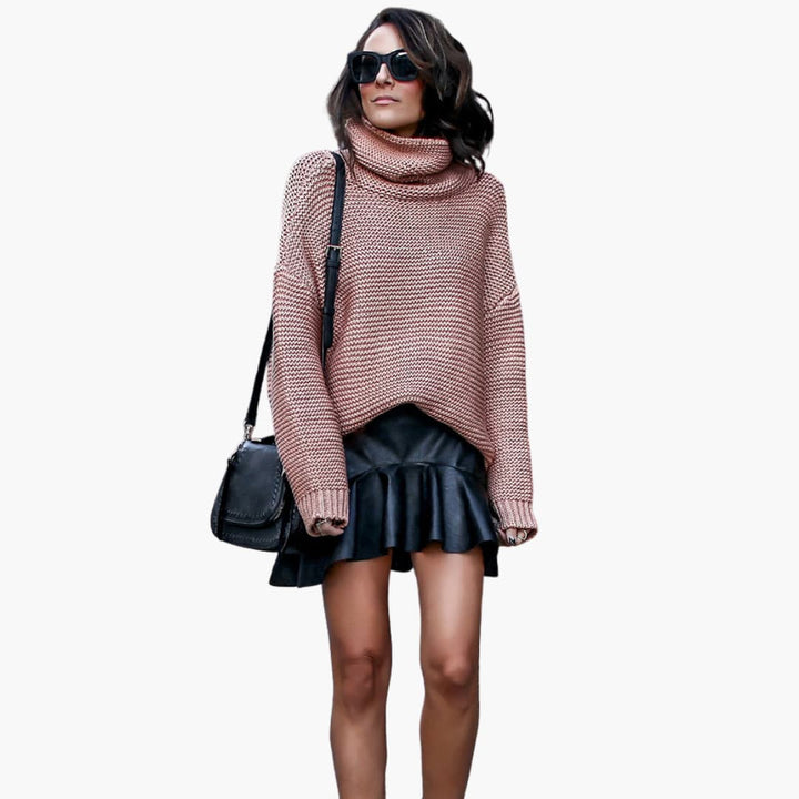 Damenpullover mit Rollkragen und geripptem Saum