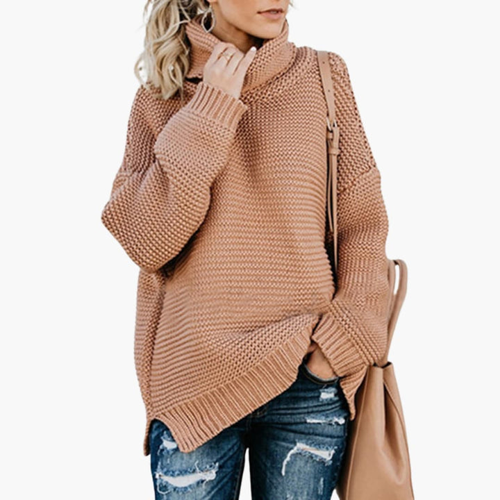 Damenpullover mit Rollkragen und geripptem Saum