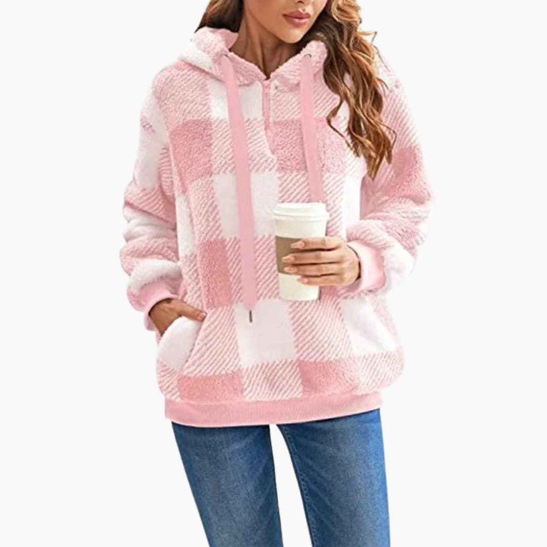 Frauen Halbzip Hoodie mit Karomuster
