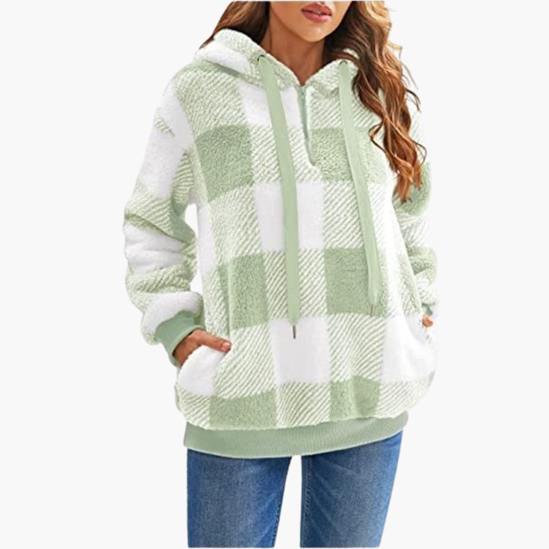 Frauen Halbzip Hoodie mit Karomuster