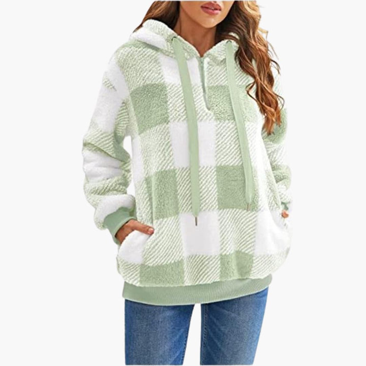 Frauen Halbzip Hoodie mit Karomuster
