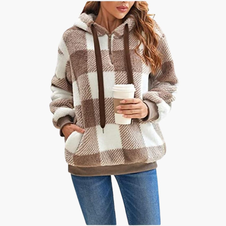 Frauen Halbzip Hoodie mit Karomuster