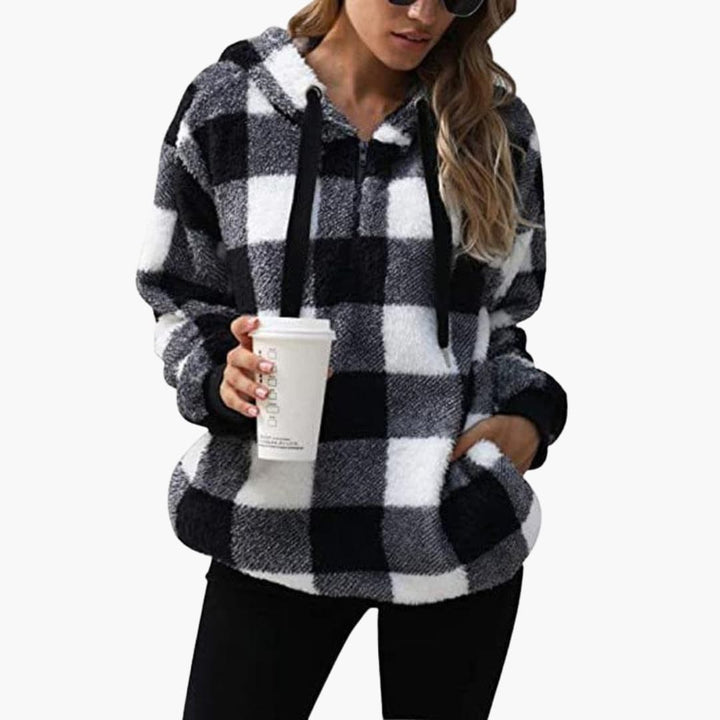 Frauen Halbzip Hoodie mit Karomuster