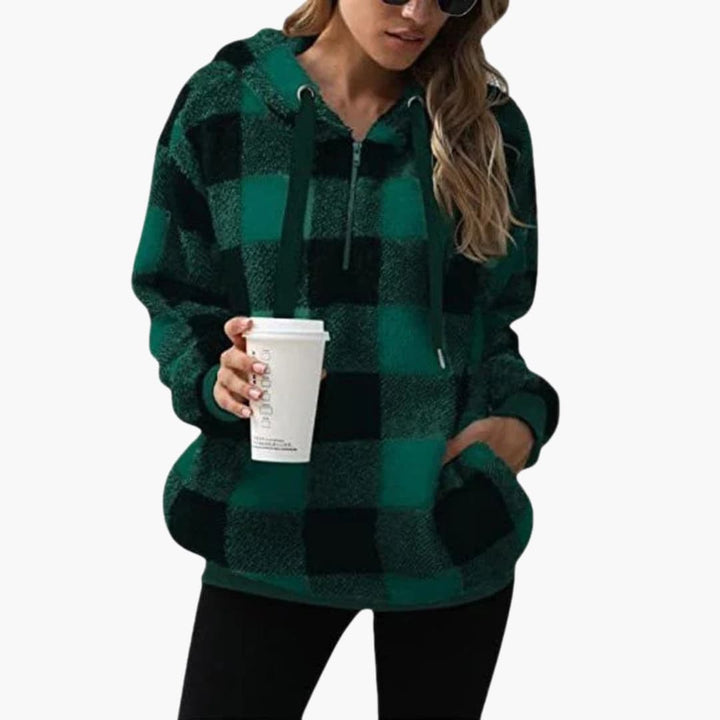 Frauen Halbzip Hoodie mit Karomuster