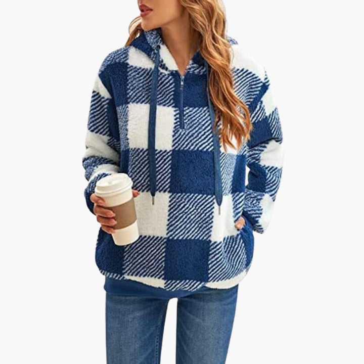 Frauen Halbzip Hoodie mit Karomuster