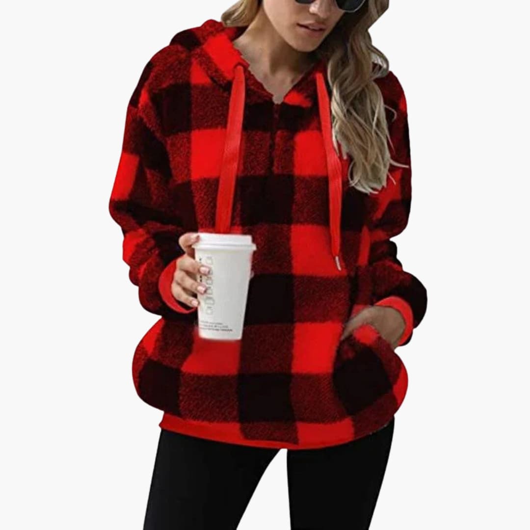 Frauen Halbzip Hoodie mit Karomuster