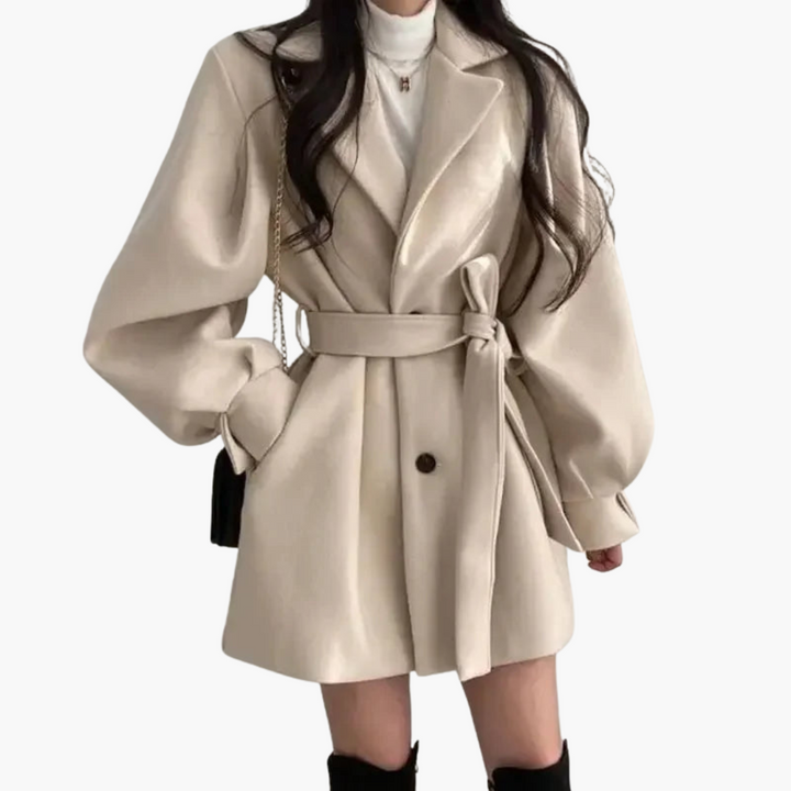 Frauen Trenchcoat mit Gürtel und Puffärmeln