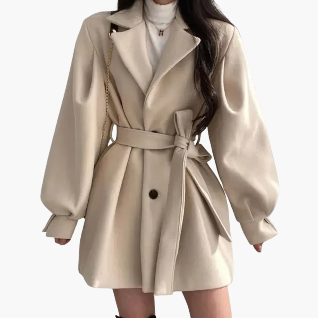 Frauen Trenchcoat mit Gürtel und Puffärmeln
